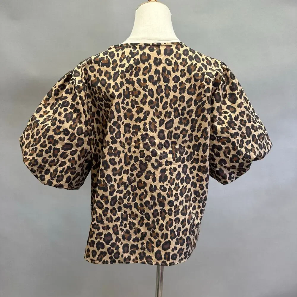 Abercrombie‎ & Fitch Short-Sleeve Tie-Front Top Leopard Print Size Large NWT